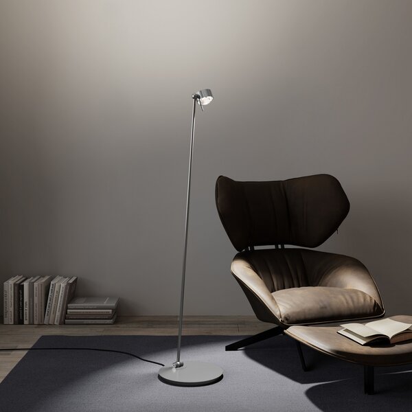 Top Light Puk! 80 Floor LED lentile clare/mate, crom mat, reglabil, Gri, Camera de zi / sufragerie, Metal, Modern