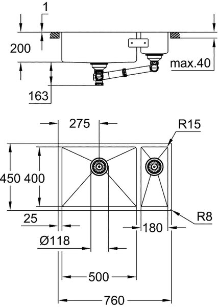 Grohe K700 chiuveta din otel 76x45 cm 31575SD1