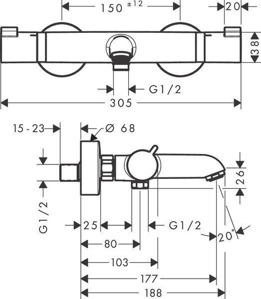 Hansgrohe Ecostat baterie cadă-duș perete cu termostat auriu 13114990