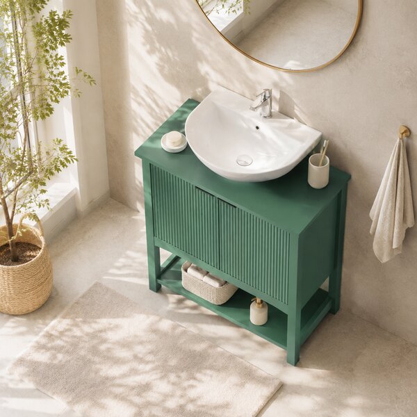 HOMCOM Dulap Sub Lavoar cu 2 Uși, Raft Deschis și Design Modern, 65x32x62 cm, Verde | Aosom Romania