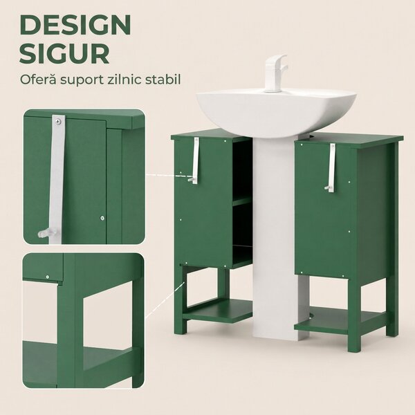 HOMCOM Dulap Sub Lavoar cu 2 Uși, Raft Deschis și Design Modern, 65x32x62 cm, Verde | Aosom Romania