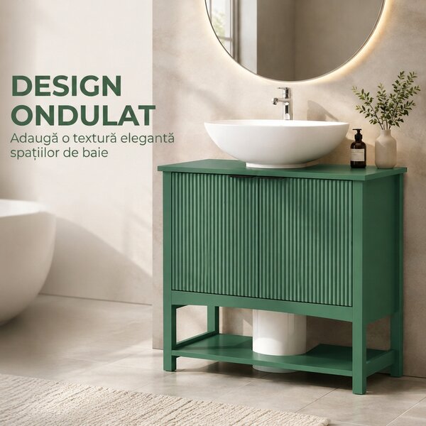 HOMCOM Dulap Sub Lavoar cu 2 Uși, Raft Deschis și Design Modern, 65x32x62 cm, Verde | Aosom Romania
