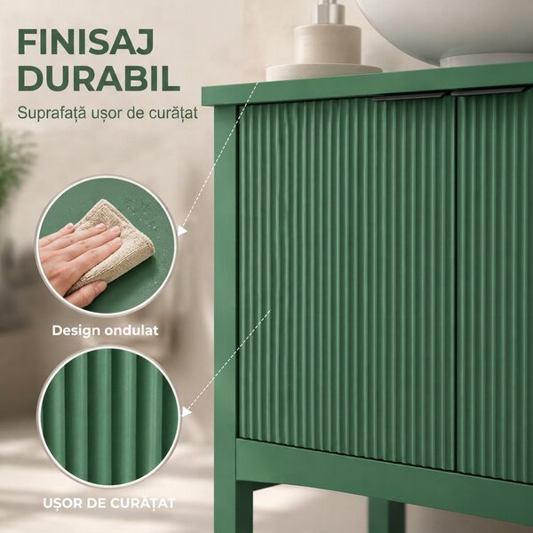 HOMCOM Dulap Sub Lavoar cu 2 Uși, Raft Deschis și Design Modern, 65x32x62 cm, Verde | Aosom Romania