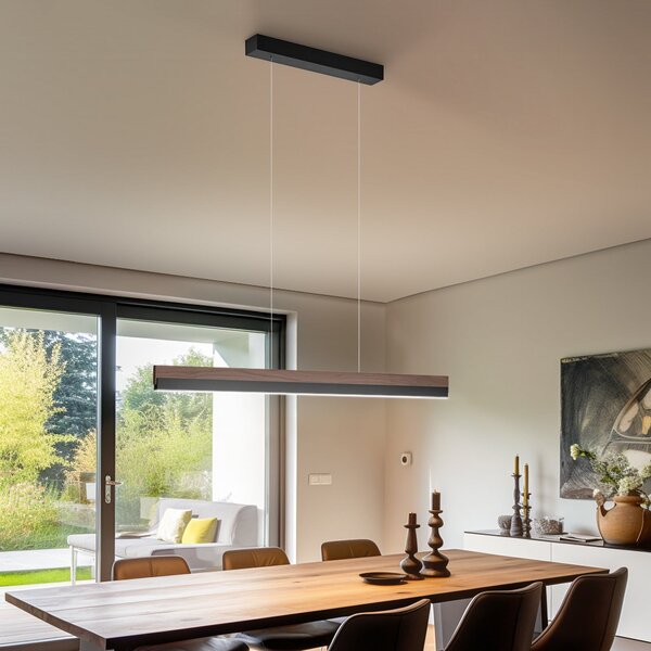 Quitani Lampă suspendată cu LED Keijo, negru/negru, 103 cm, reglabil, Lemn, Camera de zi / sufragerie, Lemn, Casă de țară / Rustic