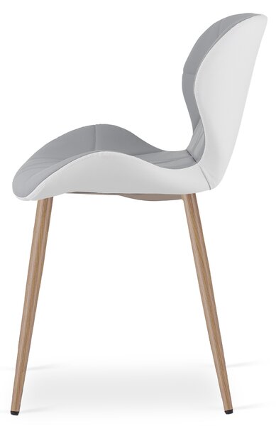 Scaun de dining MANGO din piele ecologica, gri-alb