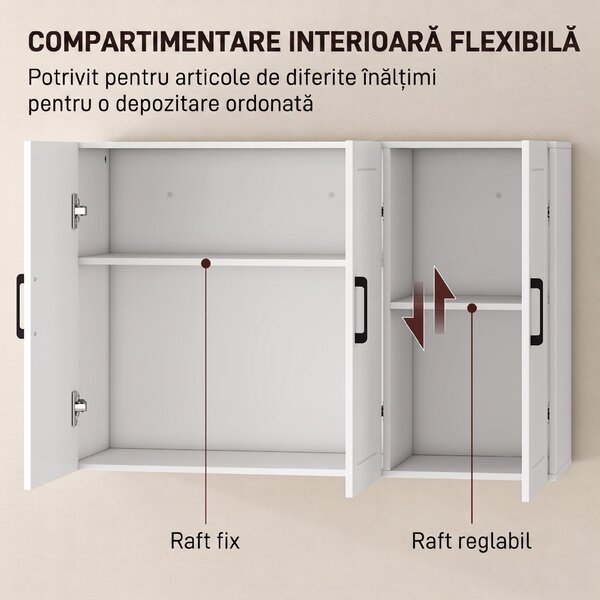 HOMCOM Dulap Baie Da Perete Con 3 Uși E Raft Reglabil, Alb | Aosom Romania
