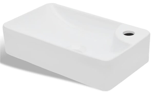 Chiuvetă de baie din ceramică, cu orificiu pentru robinet, alb