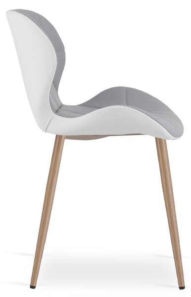Scaun de dining MANGO din piele ecologica, gri-alb