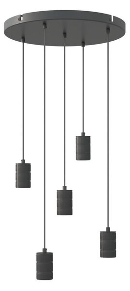 Calex Retro lampă suspendată rotundă 5 bec negru, reglabil, Negru, Camera de zi / sufragerie, Metal, Modern
