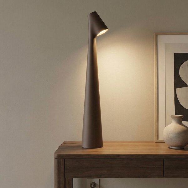 Vibia Lampa de masă cu baterie LED Africa, înălțime 40 cm, maro închis, reglabil, Maro / Rugină, Camera de zi / sufragerie, Metal, Design