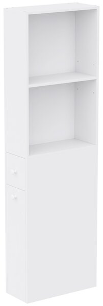 HOMCOM Dulap Baie Slim cu Organizator Glisant pe Roți, Sertar și Raft Reglabil, MDF, 18 x 40 x 135 Cm, Alb | Aosom Romania