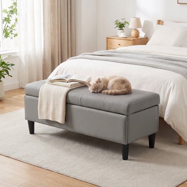 HOMCOM Bancă cu depozitare 136 L, 110x41x42 cm, piele ecologică potrivită pentru animale de companie, gri | Aosom Romania