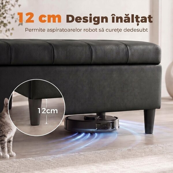 HOMCOM Bancă cu depozitare 136 L, taburet cu ladă 110x41x42 cm, piele ecologică pet-friendly, negru | Aosom Romania