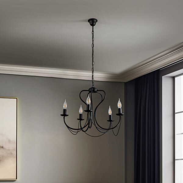 ONLI Candelabru Candela, negru, 5 becuri, reglabil, Negru, Camera de zi / sufragerie, Metal