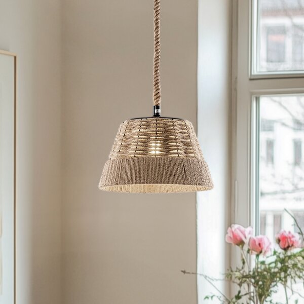 ONLI Lampă suspendată Coen, reglabil, Lemn, Camera de zi / sufragerie, Țesătură / Textil