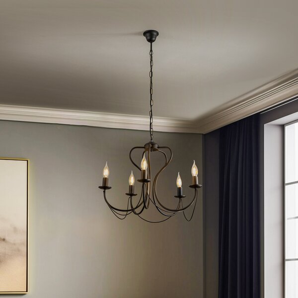 ONLI Candelabru Candela, negru, 5 becuri, reglabil, Negru, Camera de zi / sufragerie, Metal