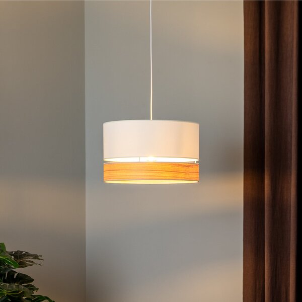 Euluna Lampa suspendată Levo, Ø 40 cm, frasin/ecru, reglabil, Alb, Camera de zi / sufragerie, Țesătură / Textil