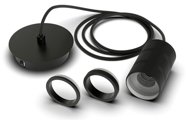 Calex Retro lampă suspendată, 1 bec, negru, reglabil, Negru, Camera de zi / sufragerie, Metal, Modern