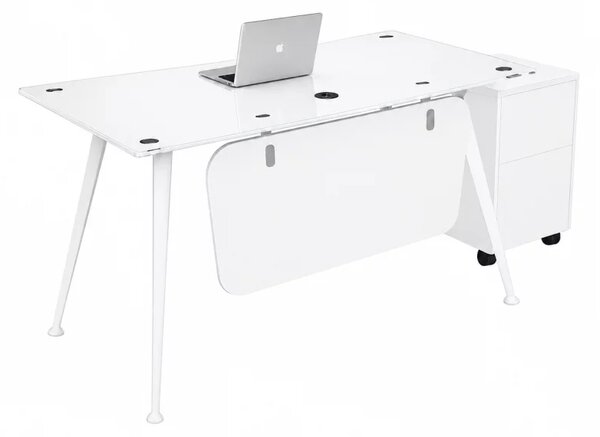 Birou Glassy cu blat din sticla si dulap lateral mobil - dimensiuni 1400*700*750 mm