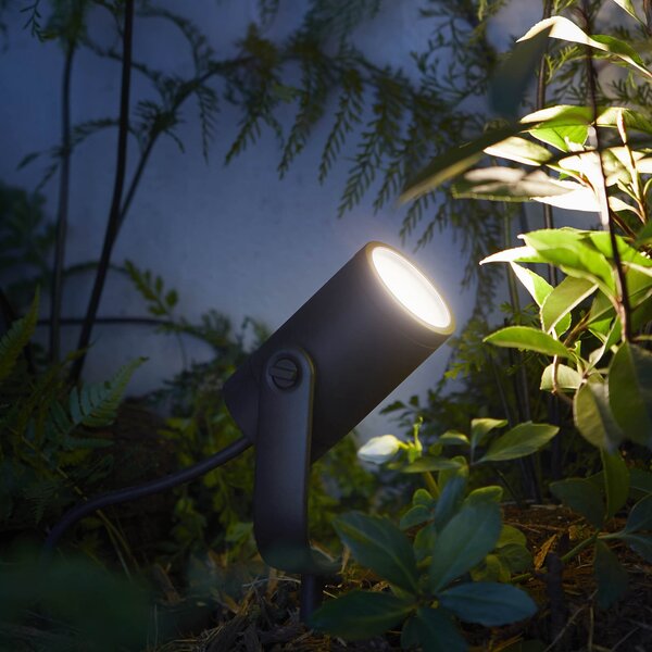 Philips Hue Spot LED Lily, set de 3, punte, RGB, CCT, IP65, reglabil, Negru, Metal, Modern