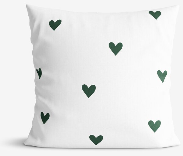Goldea față de pernă 100% bumbac - inimioare verde închis pe alb 70 x 80 cm