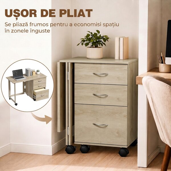 HOMCOM Birou Pliabil Con 3 Sertare, Stejar | Aosom Romania