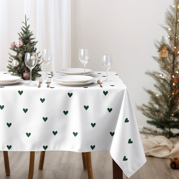 Goldea față de masă 100% bumbac - inimioare verde închis pe alb 80 x 80 cm