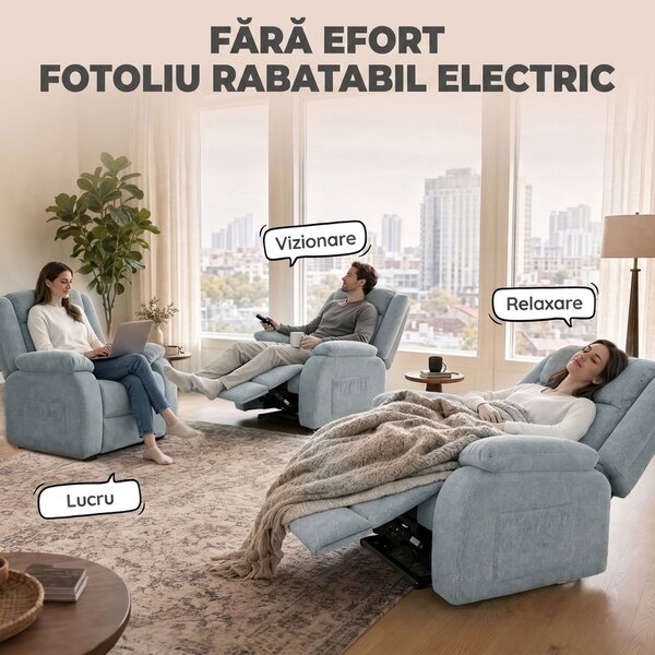 HOMCOM Fotoliu Reclinabil Electric cu Telecomandă și USB, Țesătură Tip In, Verde | Aosom Romania
