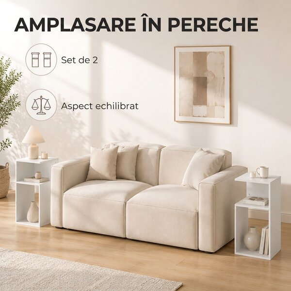 HOMCOM Set de 2 Măsuțe de Cafea Moderne cu Raft Deschis, Alb | Aosom Romania