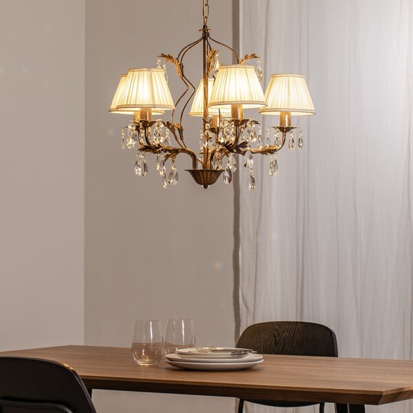 ONLI Candelabru Karen 5 becuri bronz, reglabil, Bronz / Alamă Veche, Camera de zi / sufragerie, Sticlă