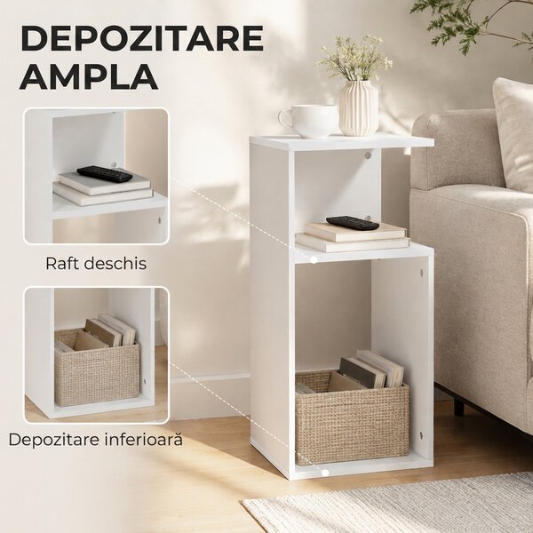 HOMCOM Set de 2 Măsuțe de Cafea Moderne cu Raft Deschis, Alb | Aosom Romania
