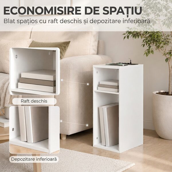 HOMCOM Set de 2 Măsuțe de Cafea Moderne cu 2 Prize AC și 2 Porturi USB, Alb | Aosom Romania