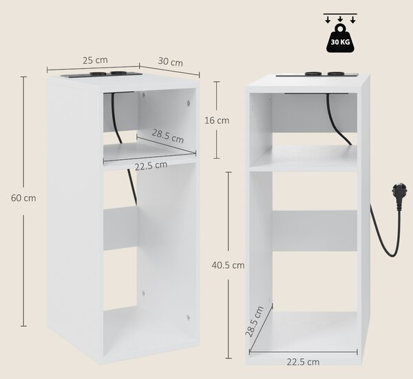 HOMCOM Set de 2 Măsuțe de Cafea Moderne cu 2 Prize AC și 2 Porturi USB, Alb | Aosom Romania