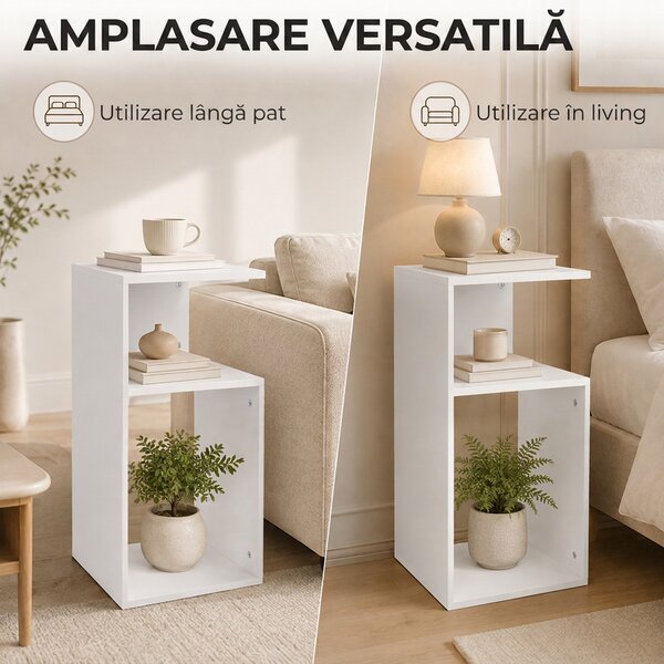 HOMCOM Set de 2 Măsuțe de Cafea Moderne cu Raft Deschis, Alb | Aosom Romania