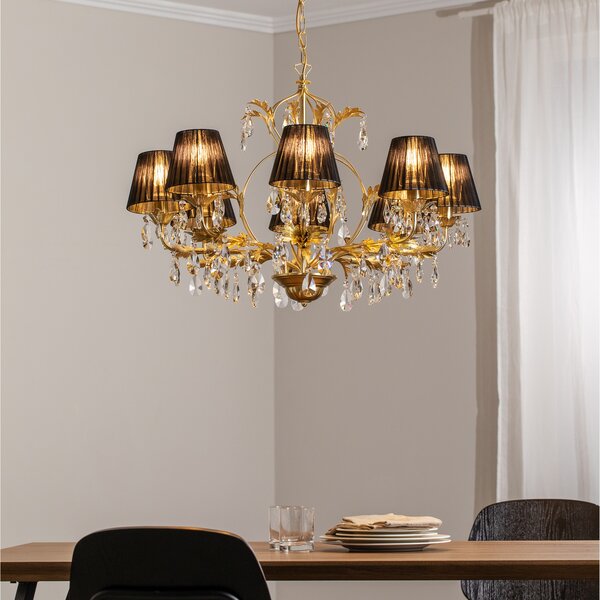 ONLI Candelabru Karen 8 becuri auriu/negru, reglabil, Auriu / Alamă, Camera de zi / sufragerie, Metal