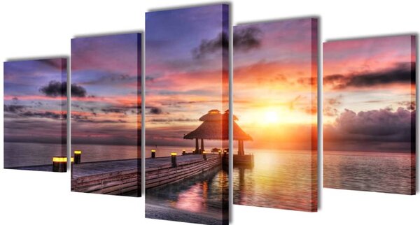 Set tablouri de pânză imprimeu plajă cu pavilion, 200 x 100 cm