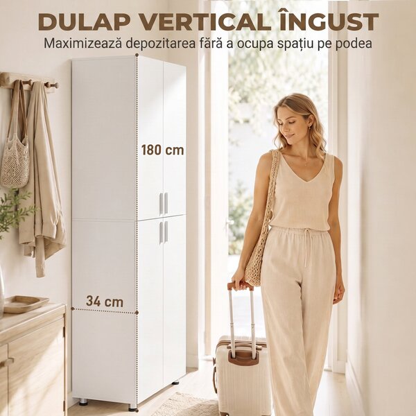 HOMCOM Dulap cu 4 Uși, 180 cm, Alb | Aosom Romania