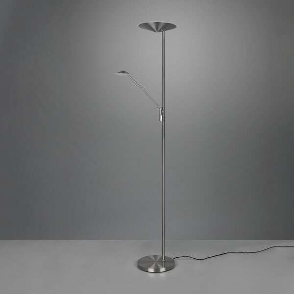 Trio Lighting Lampadar LED Brantford, lampă de citit nichel mat, reglabil, Gri, Camera de zi / sufragerie, Metal, Modern