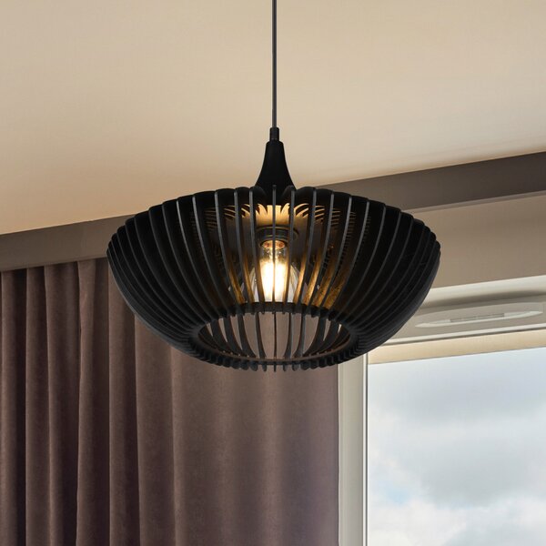 Trio Lighting Lampă suspendată Colino din lamele de lemn, negru, reglabil, Negru, Camera de zi / sufragerie, Lemn