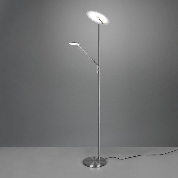 Trio Lighting Lampadar LED Brantford, lampă de citit nichel mat, reglabil, Gri, Camera de zi / sufragerie, Metal, Modern