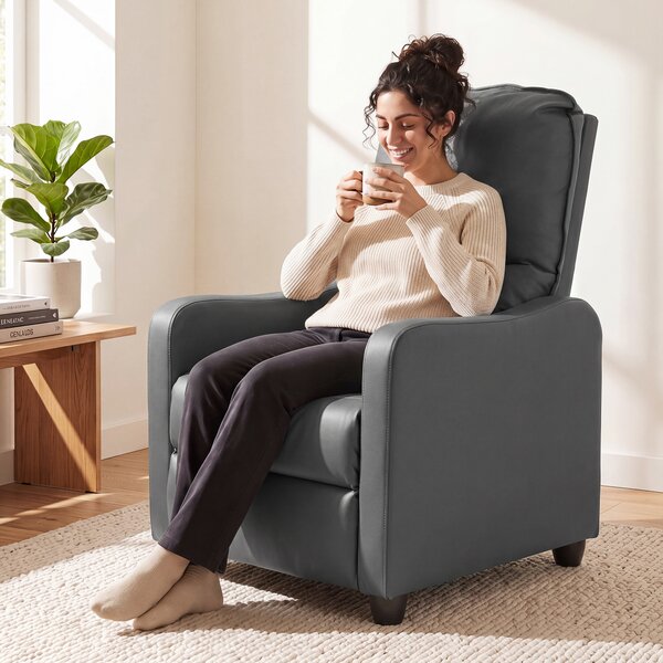 HOMCOM Fotoliu Relax Reclinabil Manual 155° cu Suport pentru Picioare, din Piele Ecologică PU, pentru Living și Dormitor, Gri Închis | Aosom Romania