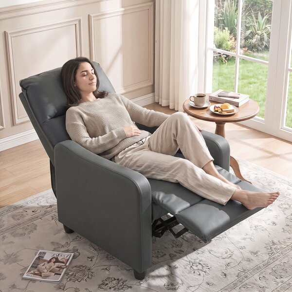 HOMCOM Fotoliu Relax Reclinabil Manual 155° cu Suport pentru Picioare, din Piele Ecologică PU, pentru Living și Dormitor, Gri Închis | Aosom Romania