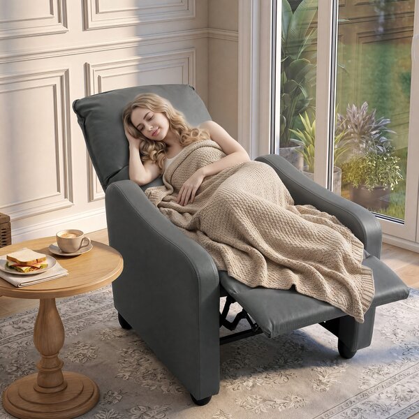 HOMCOM Fotoliu Relax Reclinabil Manual 155° cu Suport pentru Picioare, din Piele Ecologică PU, pentru Living și Dormitor, Gri Închis | Aosom Romania
