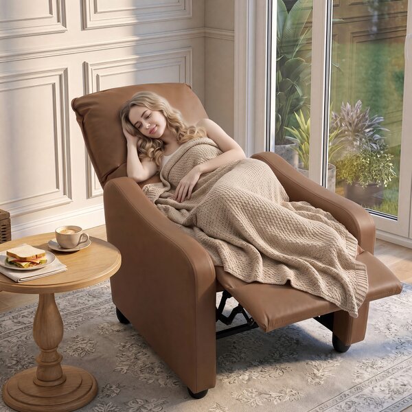 HOMCOM Fotoliu Relax Reclinabil Manual 155° cu Suport pentru Picioare, din Piele Ecologică PU, pentru Living și Dormitor, Maro închis | Aosom Romania