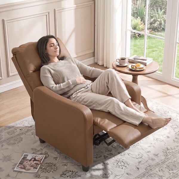 HOMCOM Fotoliu Relax Reclinabil Manual 155° cu Suport pentru Picioare, din Piele Ecologică PU, pentru Living și Dormitor, Maro închis | Aosom Romania
