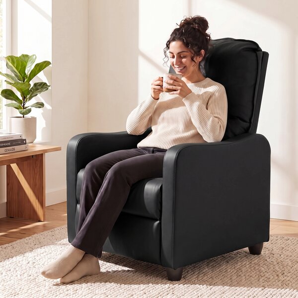 HOMCOM Fotoliu Relax Reclinabil Manual 155° cu Suport pentru Picioare, din Piele Ecologică PU, pentru Living și Dormitor, 69x91x100 cm, Negru | Aosom Romania