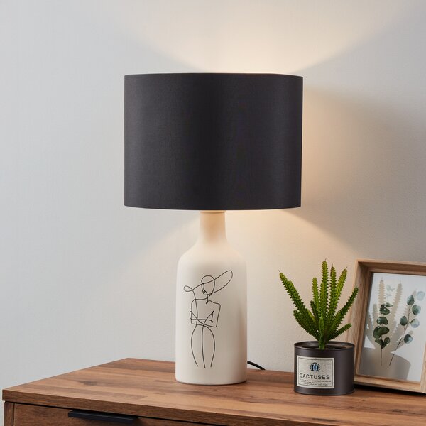 EGLO Vinoza lampă de masă, picior alb abajur negru, Alb, Camera de zi / sufragerie, Ceramică, Modern