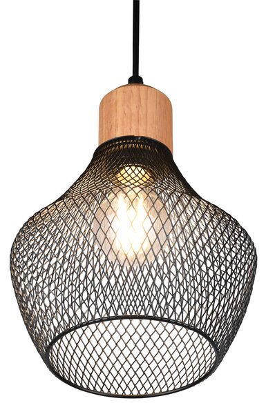 Reality Leuchten Suspensie Valeria cu abajur grilaj, Ø 18 cm, reglabil, Negru, Bucătărie, Metal, Modern