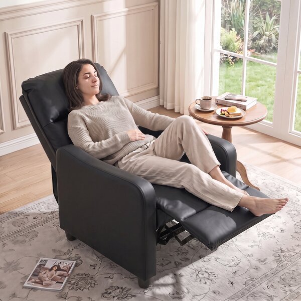 HOMCOM Fotoliu Relax Reclinabil Manual 155° cu Suport pentru Picioare, din Piele Ecologică PU, pentru Living și Dormitor, 69x91x100 cm, Negru | Aosom Romania