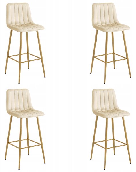 Set 4 Scaune Bar Zargo Catifea Bej, Picioare Metalice Finisaj Lemn